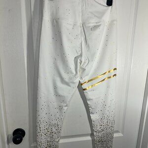 New Look Sport White with Gold Speckles and Stripes Leggings